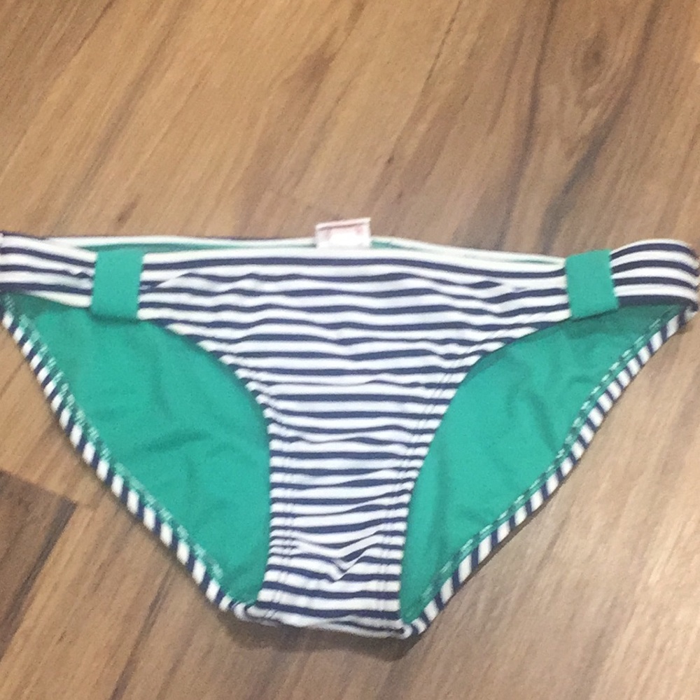 Navy & White Stripe w/green Bikini Bottoms